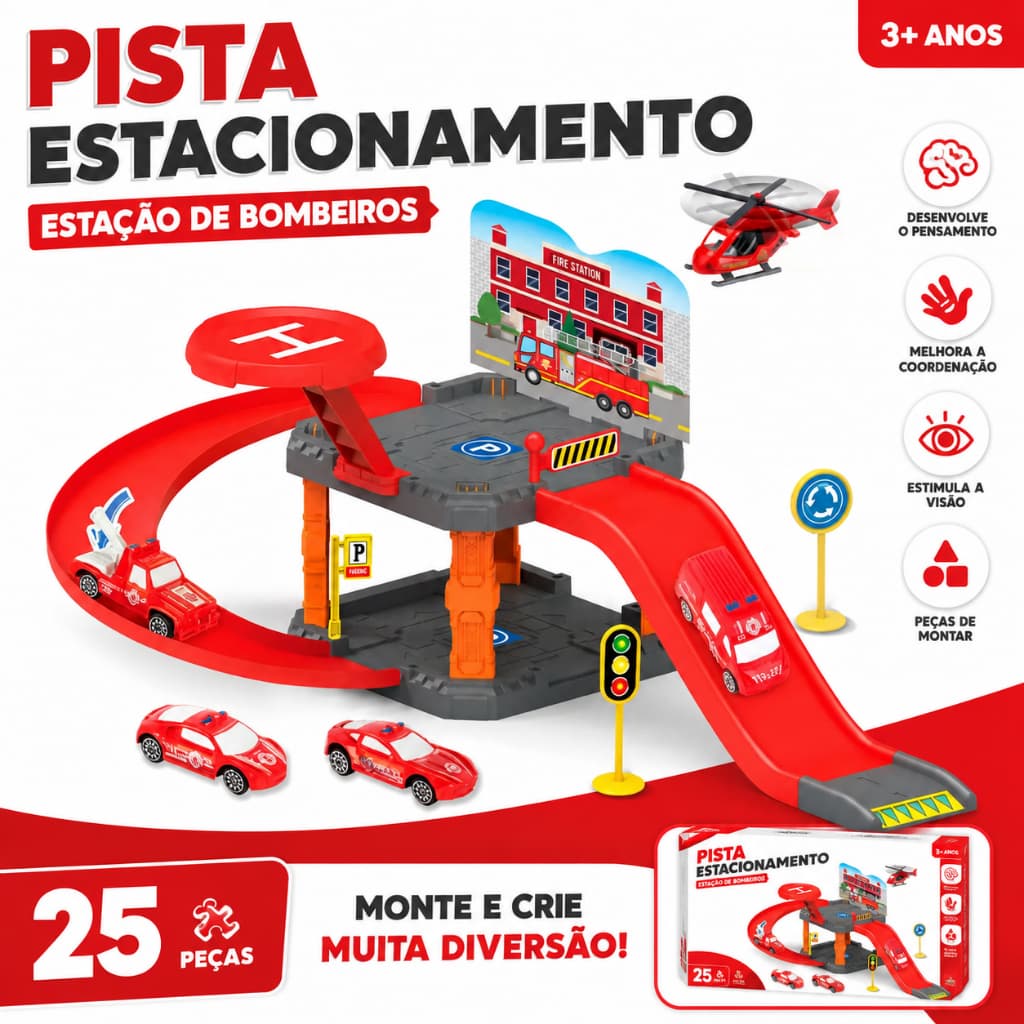 Brinquedo Pistas Estacionamento/Garagem Carro + Acessórios 25 Peças -Versão atualizada