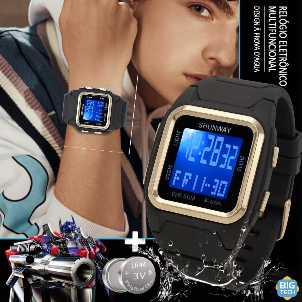 Multifuncional Relógio Digital  Vintagem Unissex Metalico Feminino e Masculino Diário Estilo Esportivo Resistente