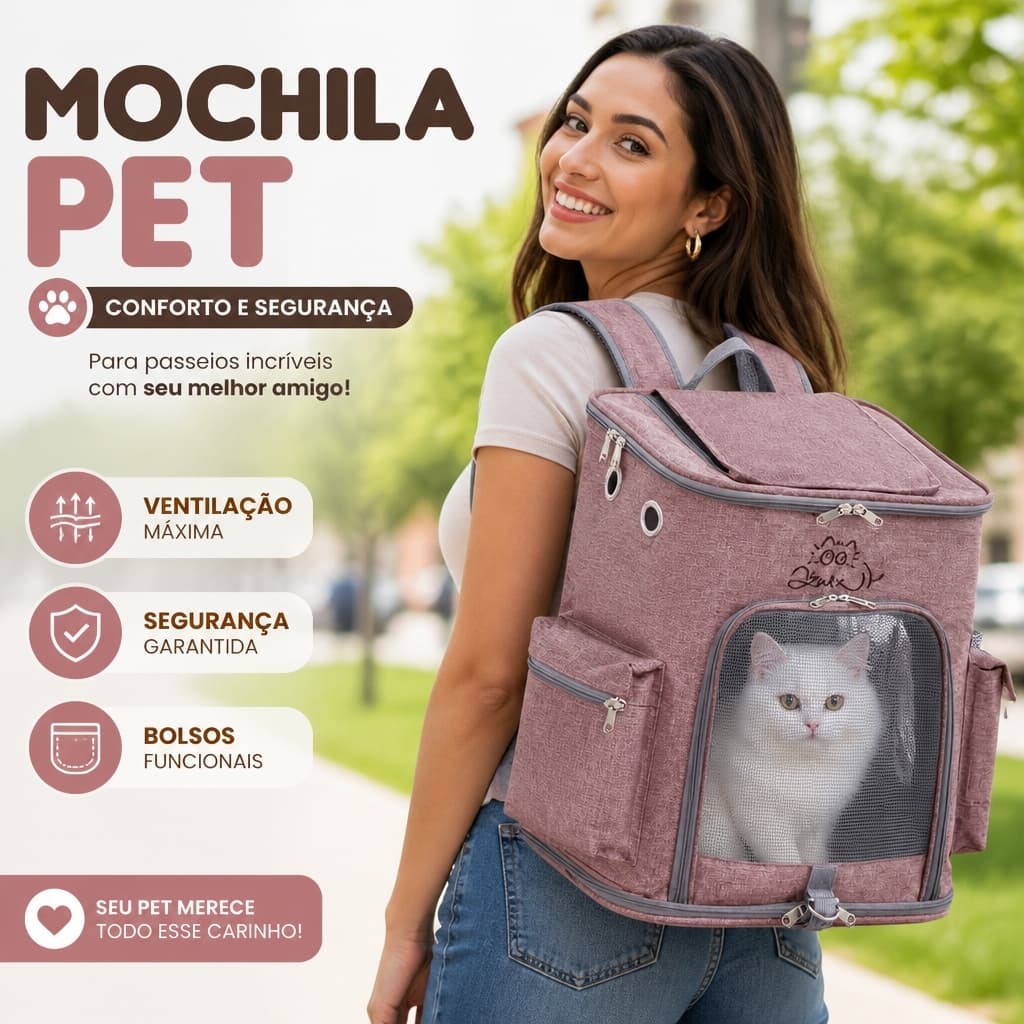 Mochila Pet para Cachorro Gato Suporta até 10 kg Respirável de Viagem Mochila Transporte Pet Multifuncional