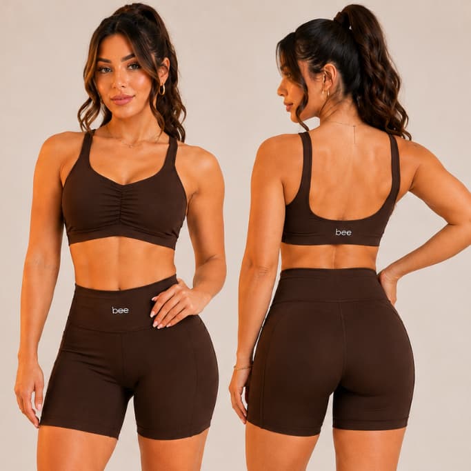 Roupa de Academia Feminina Short com Bolso Cintura Alta Zero Transparência Modeladora Fitness Treino Corrida Yoga