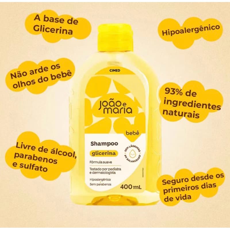 JOÃO E MARIA SHAMPOO 400ML, SABONETE LIQUIDO 400ML, SABONETE EM BARRA 75G CIMED
