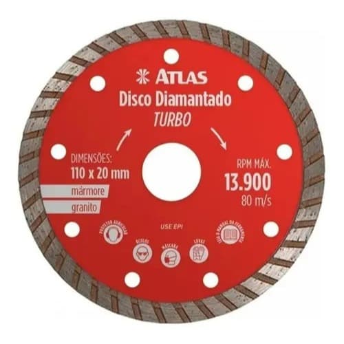 Disco de Corte Diamantado Turbo de 110 mm para Mármore e Granito – Atlas