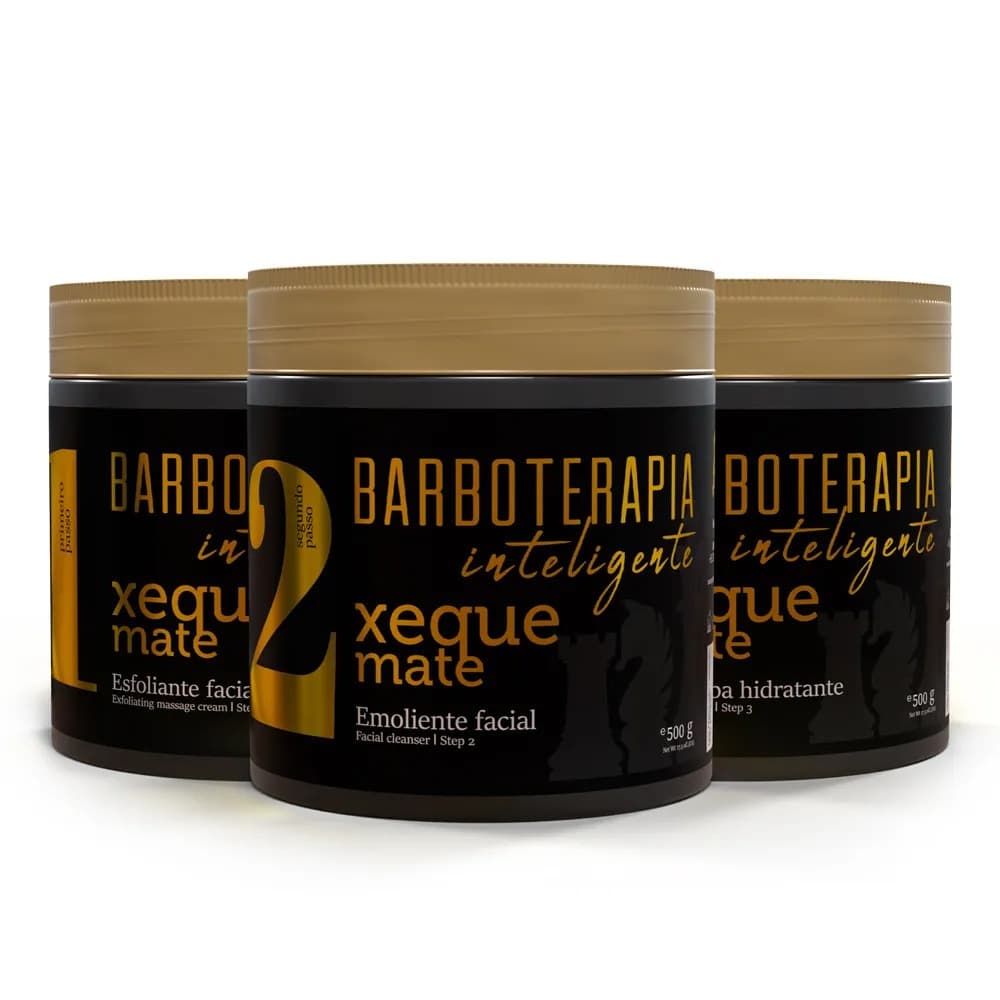 Barboterapia Inteligente Xeque Mate Barba Forte 500g - Kit Tratamento Facial com 3 Produtos