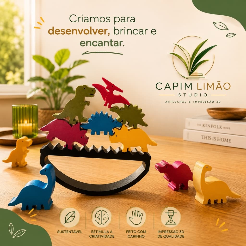 Jogo de Equilíbrio Dinossauros Montessori Infantil | Brinquedo Educativo de Empilhar e Coordenação Motora