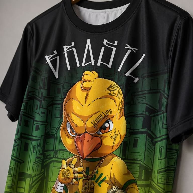 Camiseta Brasil Favela Streetwear Masculina Estampa canário copa 2026 hexa