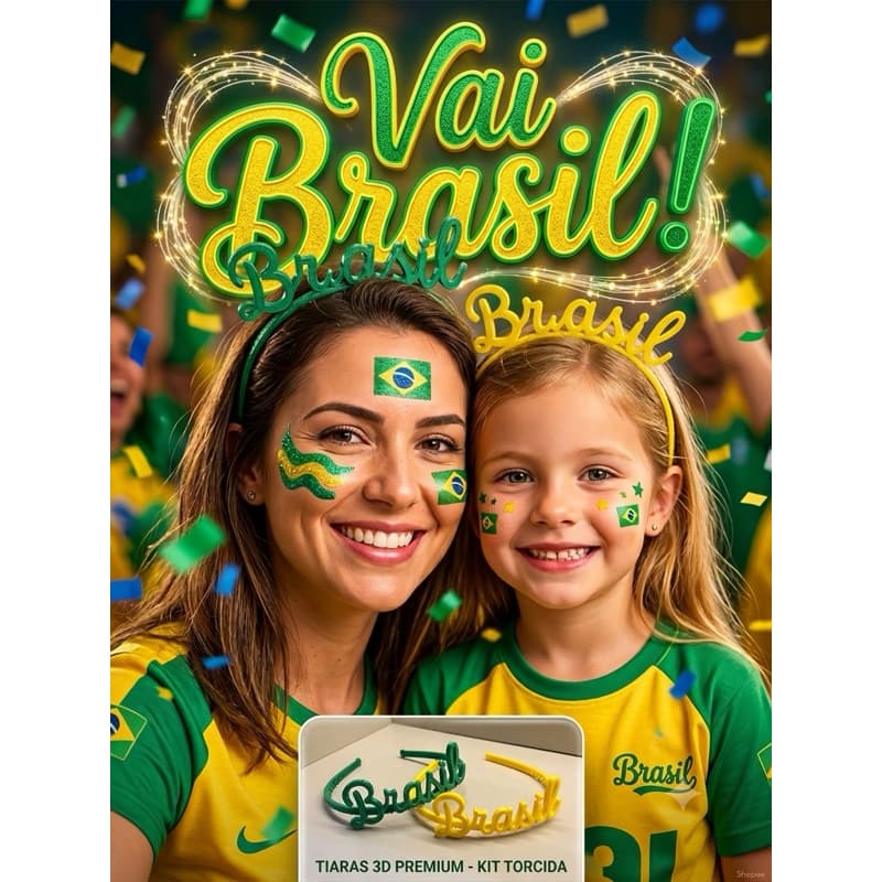 Tiara Brasil Escrita 3D Personalizada - Acessório Patriota para Copa, Olimpíadas e Eventos