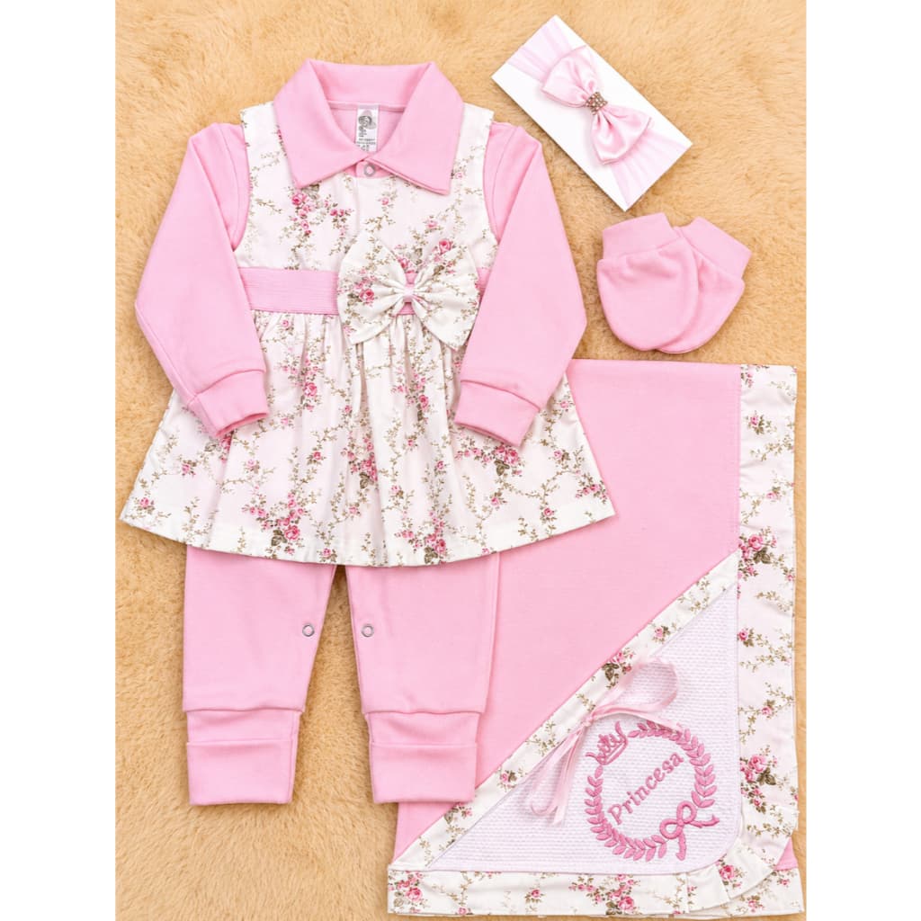 Saida de Maternidade Feminina Rosa Floral Kit com 5 peças