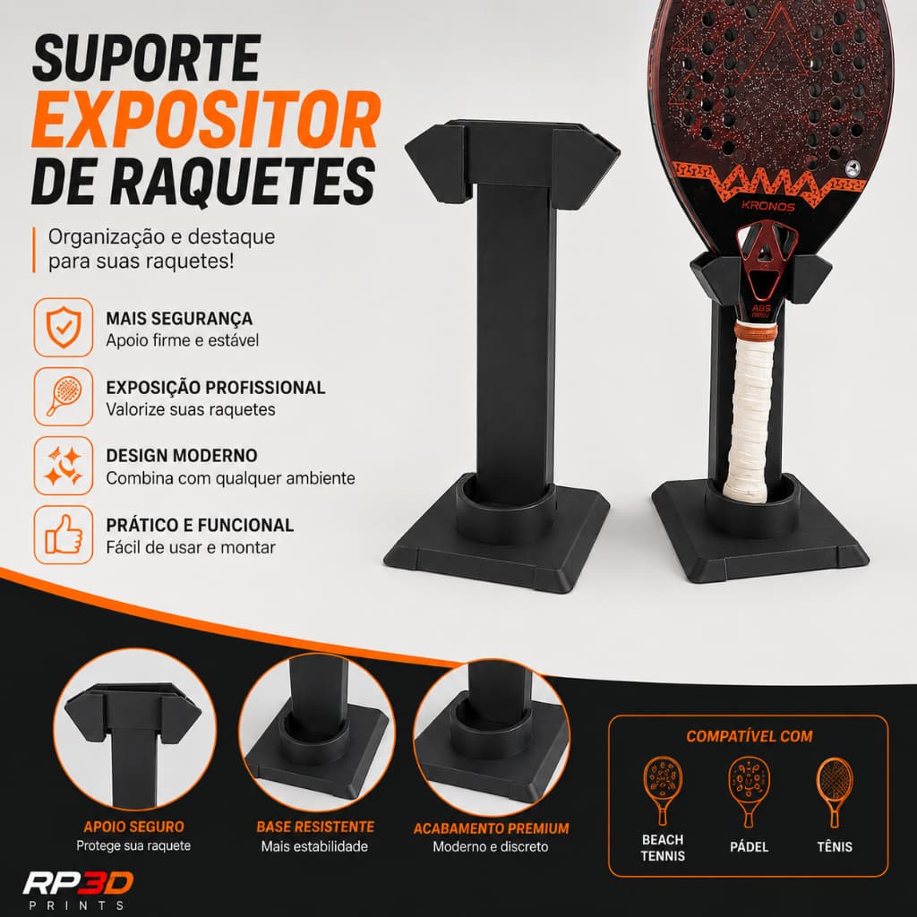 Suporte Expositor de Raquete Beach Tennis Padel Tênis Display Mesa