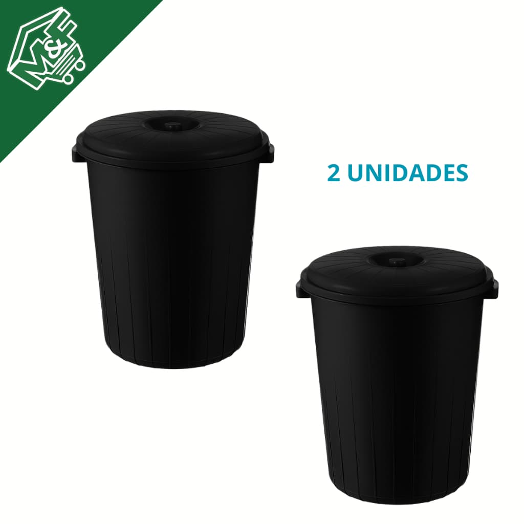 Kit 2 Lixeiras/Cestos de Lixo Fechados 95L Com Tampa Em Plástico Reforçado