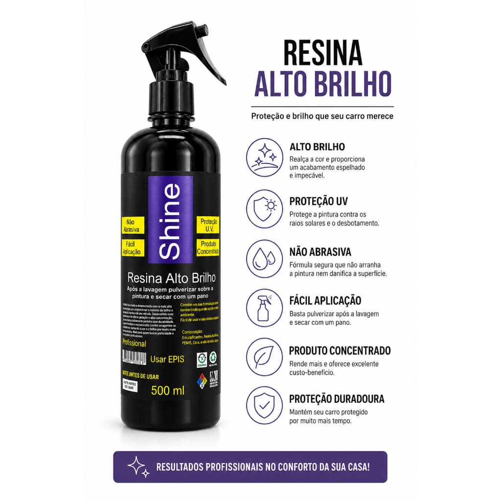 Resina Alto Brilho Shine 500ml | Proteção UV e Acabamento Profissional