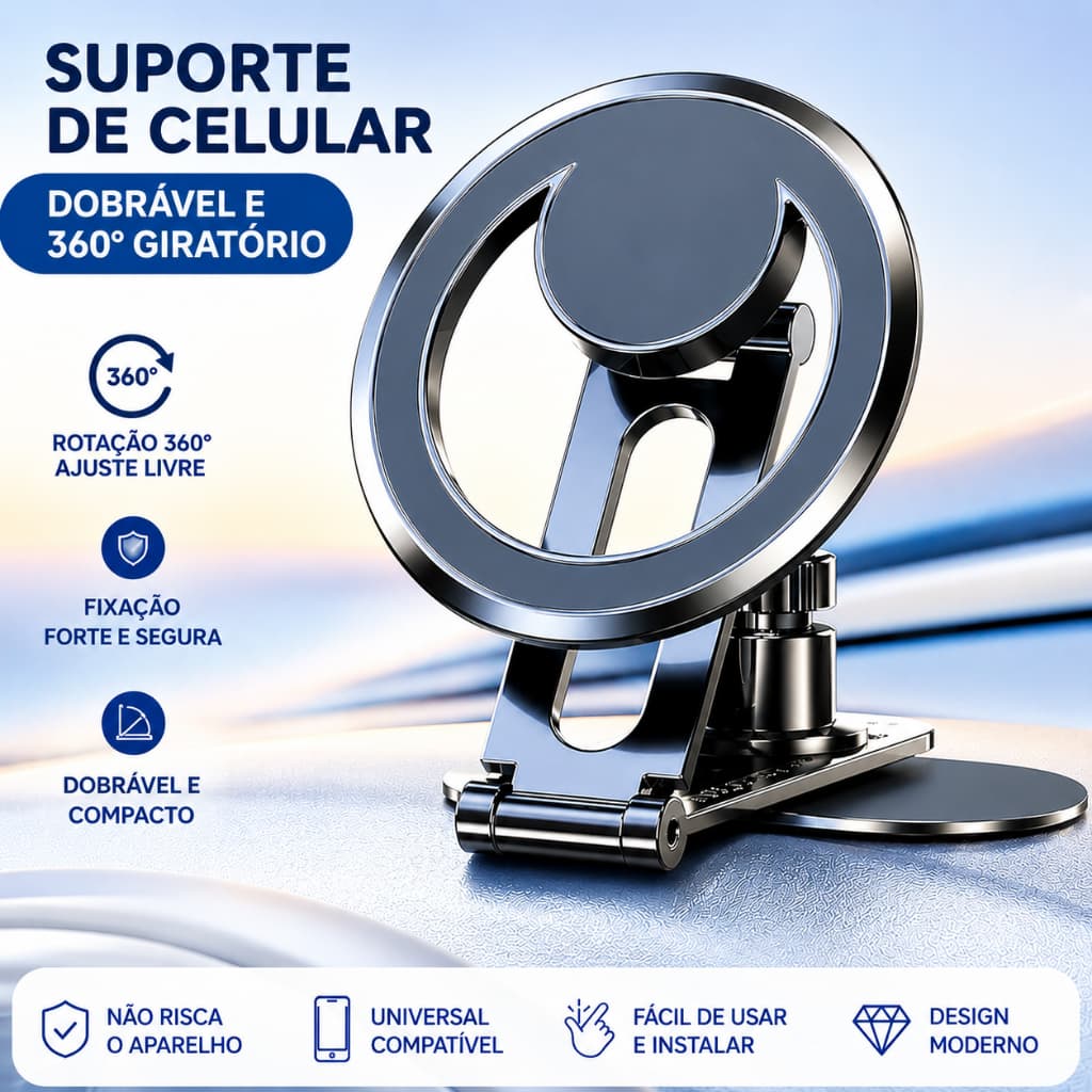 Suporte Veicular Celular Magnético 360° Dobrável Universal Painel Carro 🚗📱
