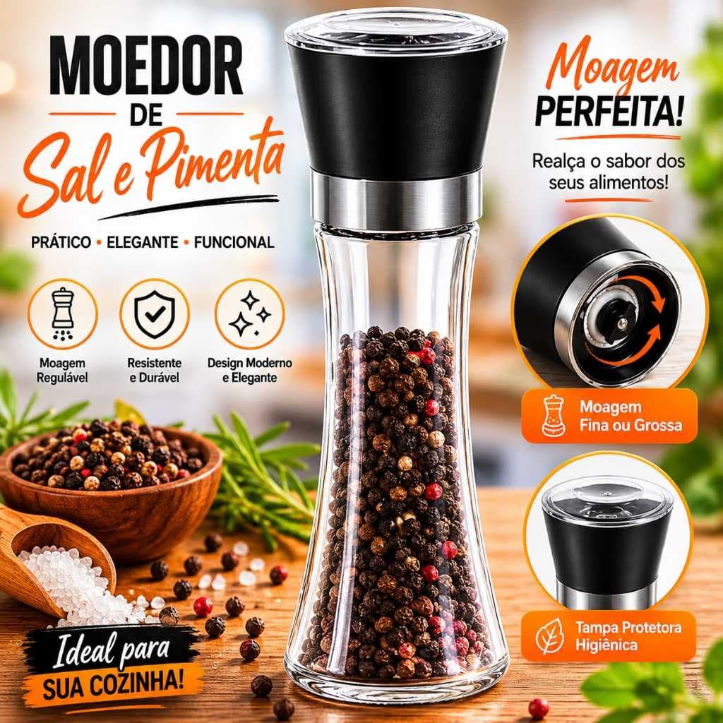 Porta Temperos Moedor Condimentos Sal Pimenta Vidro Não Quebra Alta Resistencia 210ML Com Regulador