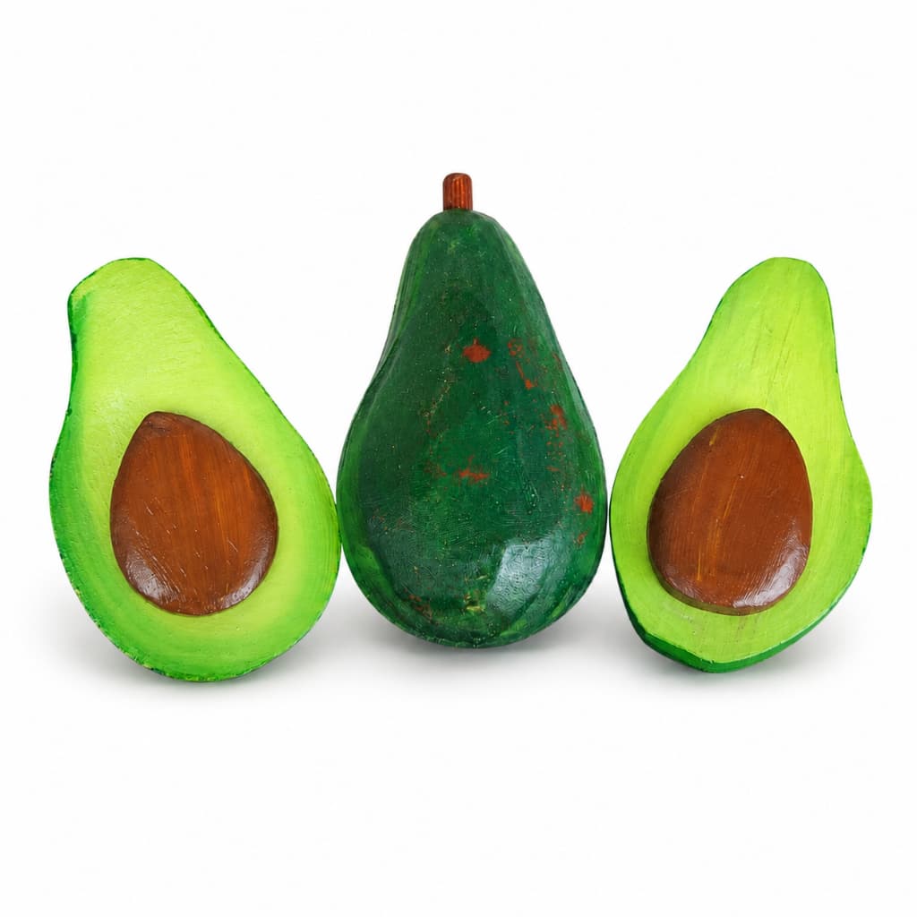Kit 3 Frutas De Madeira Abacate Artificial Artesanato Decorativo Com Pintura Realista