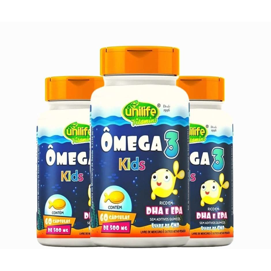 3x Omega 3 Kids 500Mg Sem Sabor 60 Capsulas - Unilife