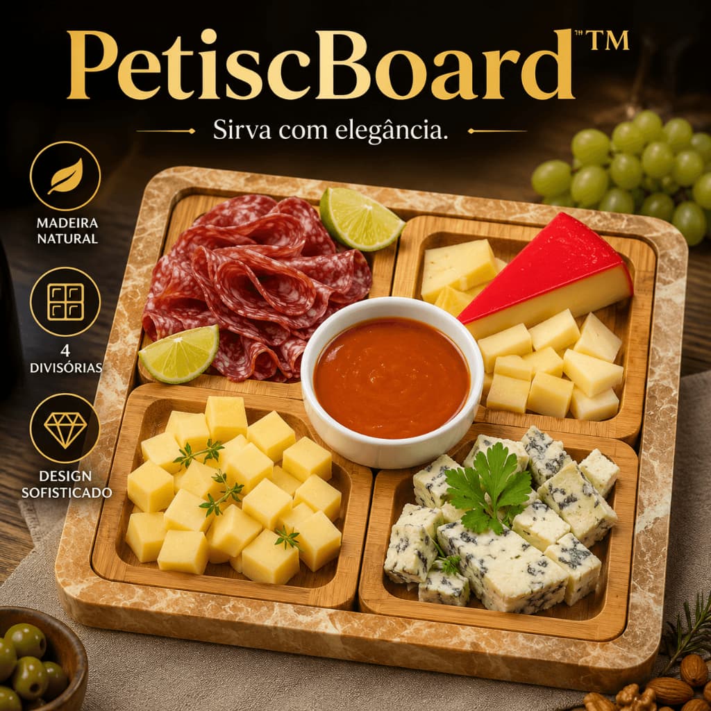 Petisqueira Madeira Quadrada 4 Divisórias Para Queijos Frios Petiscos Aperitivos Gourmet