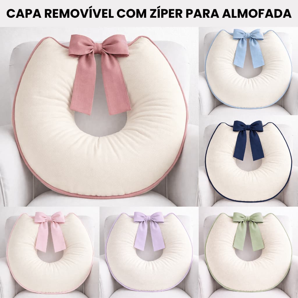 Capa para Almofada de Amamentação com Zíper Removível Piquet Com Laço 100% Algodão Macia Grande