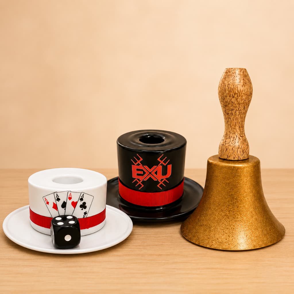 Kit Religioso Sino Mão Dourado - Castiçal Ofertador Exu E Castiçal Ofertador Malandro em Alumínio