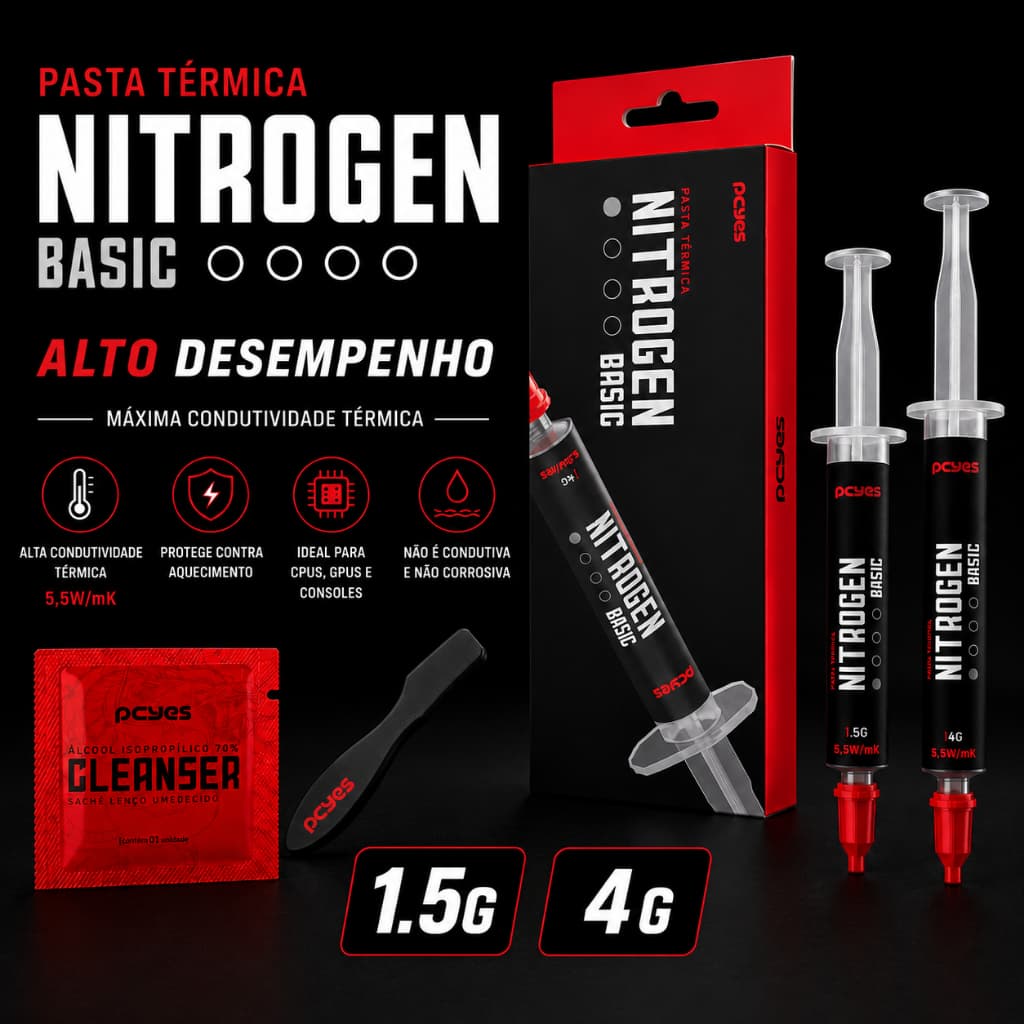 Pasta Térmica PCYES Nitrogen 5.5w/MK Alta Performance CPU Processador com Aplicador e Cleaner