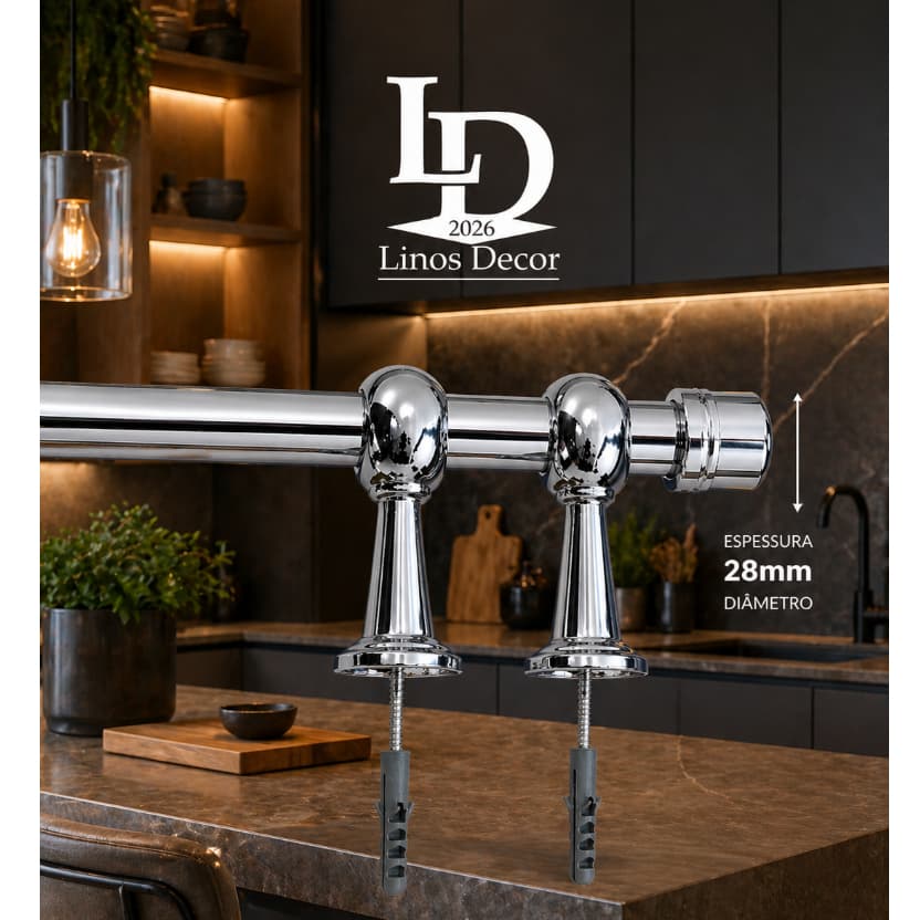 Varão de cortina 1,50mts 28mm em aço,Sala Quarto Cozinha Aço