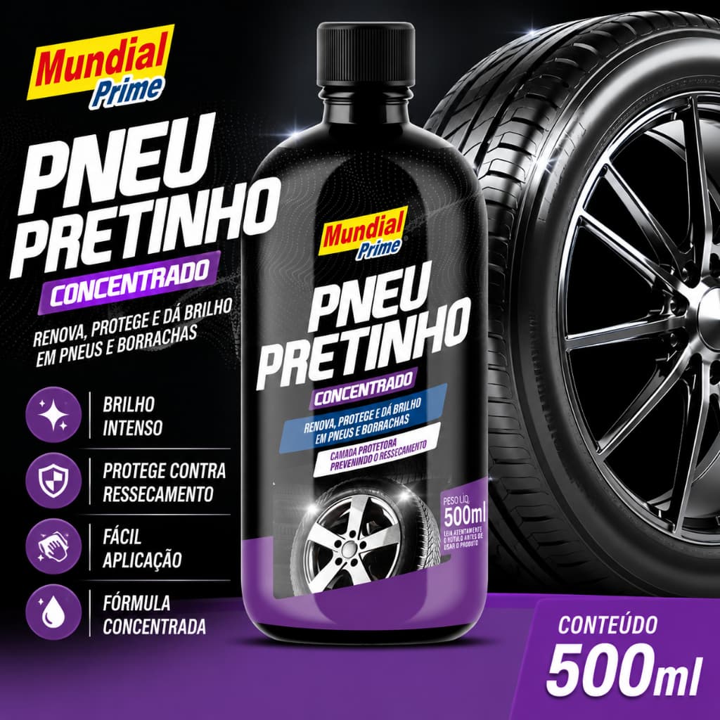 Pneu Pretinho Concentrado Mundial Prime 500ml Renovador de Pneus e Borrachas