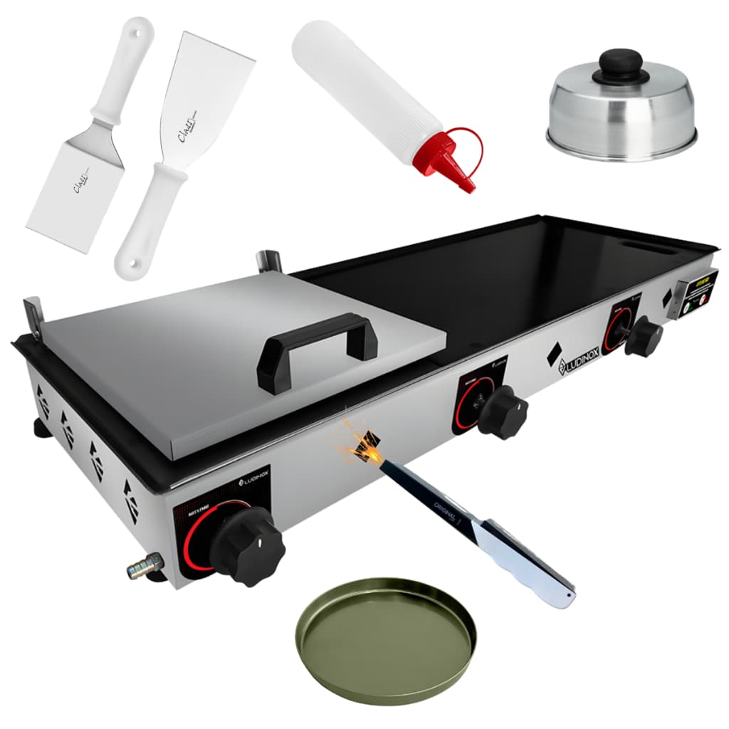 Chapa De Lanche Profissional Industrial Grande Inox 90x30 A Gás + Kit Acessórios - Reforçada