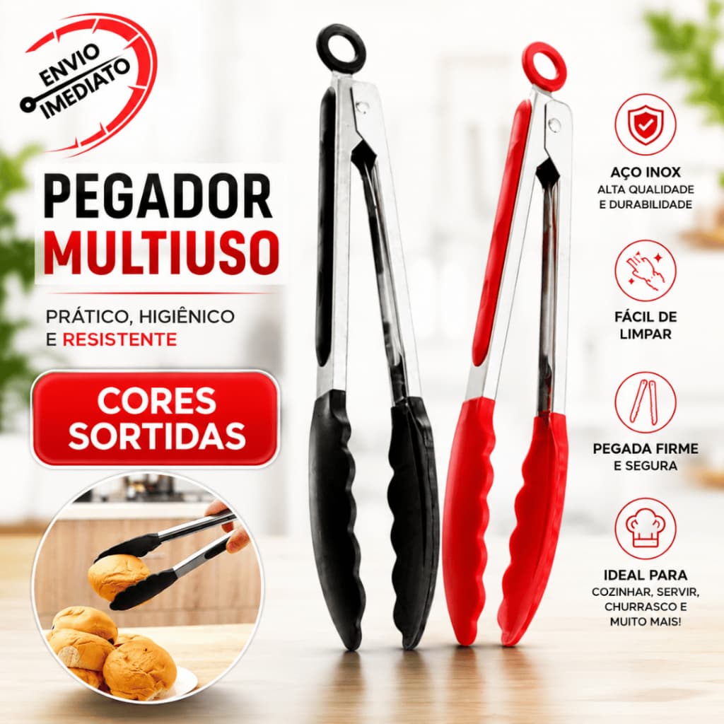 Pegador de Silicone Preto 34cm Universal Carne Salada Churrasco Comida Alimento 34 cm Cores Sortidas