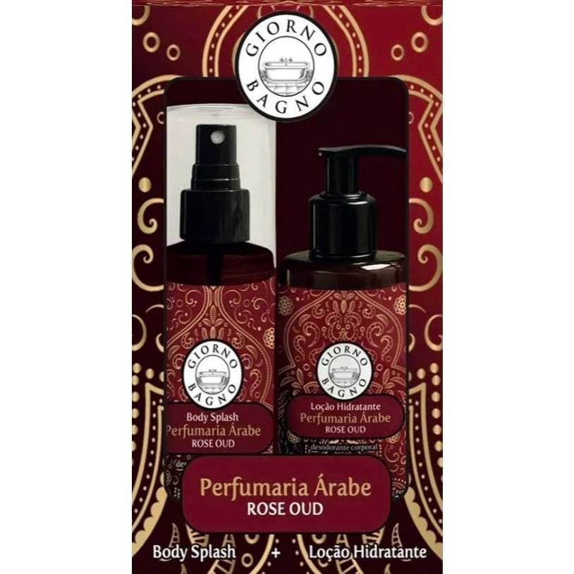 Kit Body Splash e Hidratante Corporal Rose Oud Giorno Perfumaria Árabe Presente Luxo