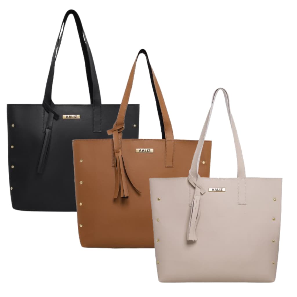 Kit 3 Bolsas Sacola Media Feminina de Ombro Conjunto Elegante Couro Sintético Universitária Envio Rápido