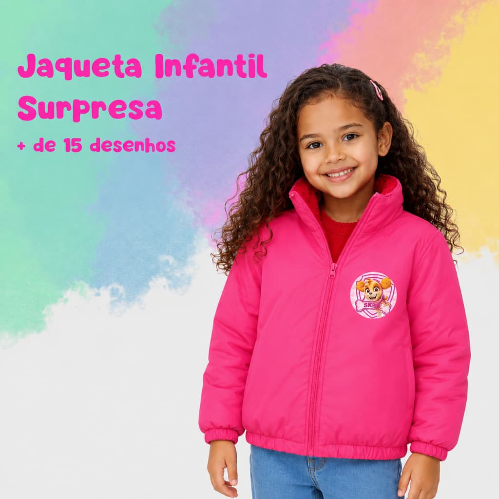 Jaqueta Infantil Meninas Inverno Forrado Escolha o Personagem Cor Surpresa