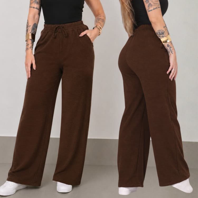 Calça Pantalona Feminina Wide Leg Cintura Alta Alfaitaria Premium Tendência Elegante Confortavél