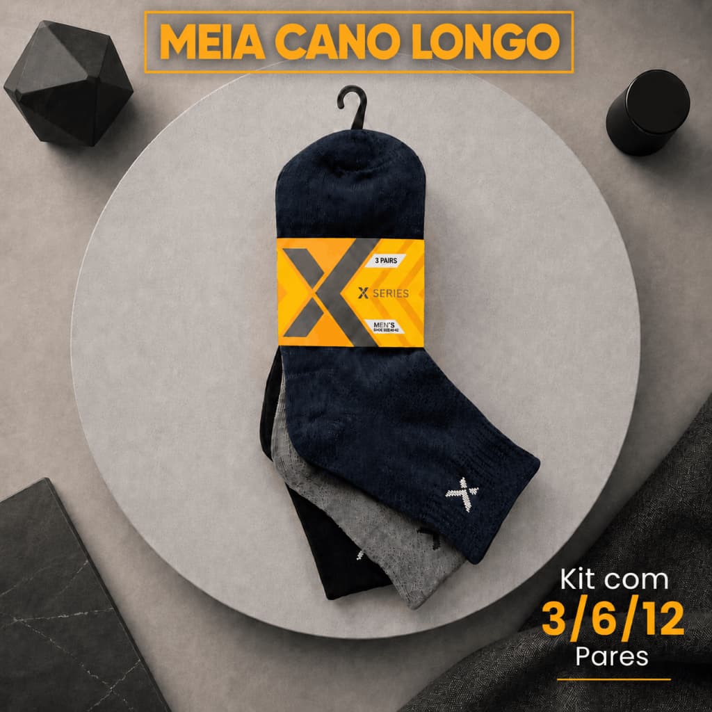 Kit com Pares de Meias Cano Alto Longo Unissex Confortável Masculina Feminina Academia Dia a Dia