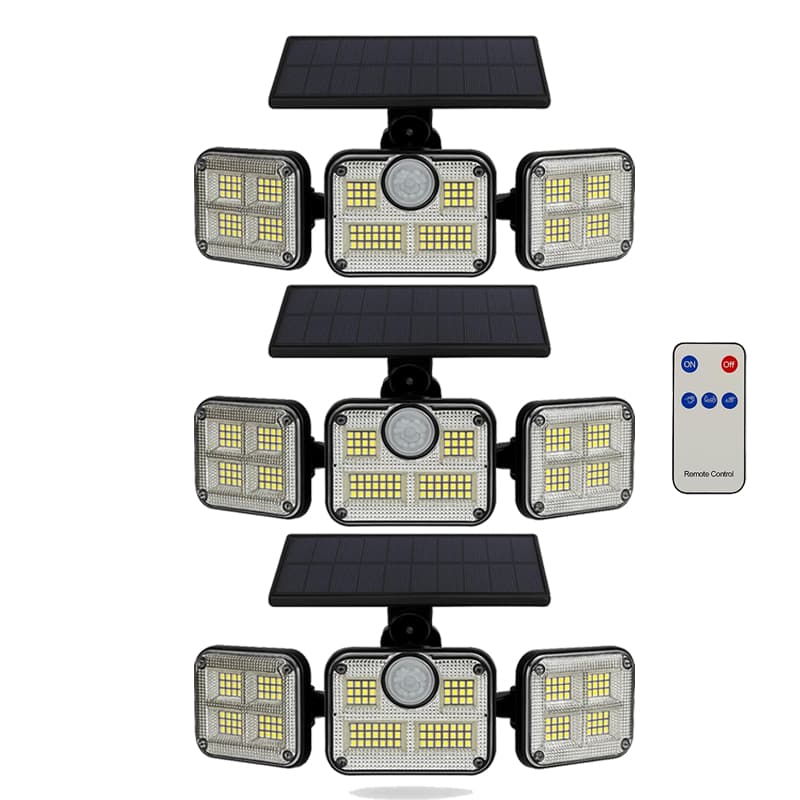 Kit 3 Luminárias Solar LED Com Sensor de Movimento Refletor Impermeável Para Jardim Quintal Parede Combo Econômico