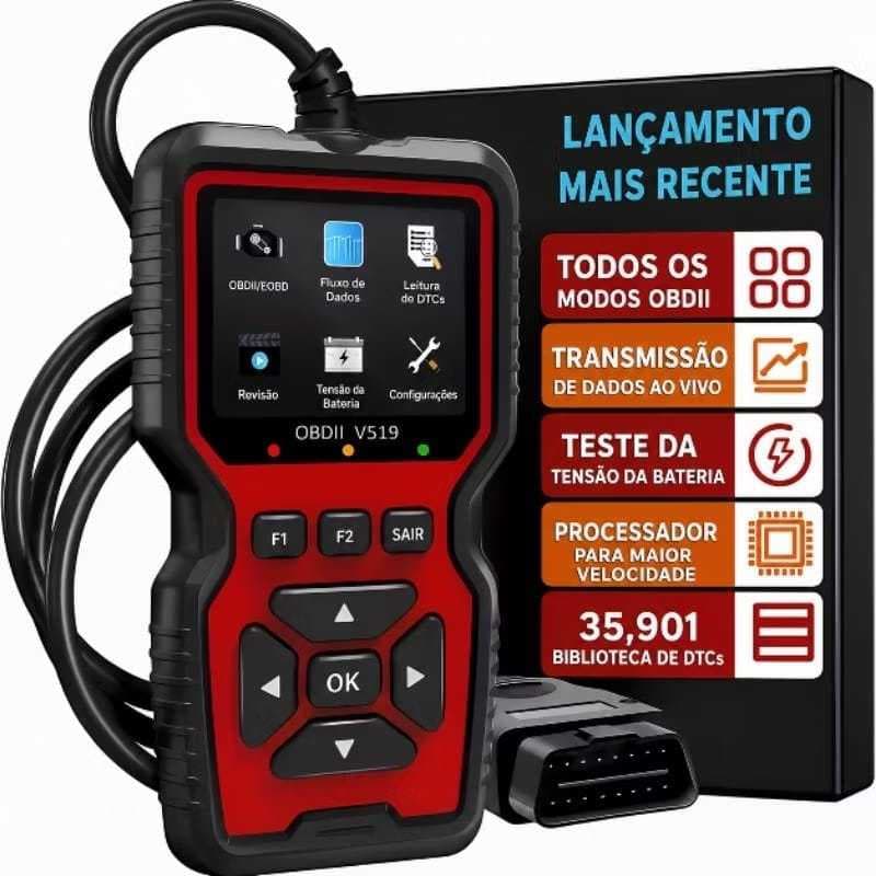 Scanner Automotivo Obd2 V519 Diagnóstico De Avarias Do Carro em Português NA COR VERMELHA.