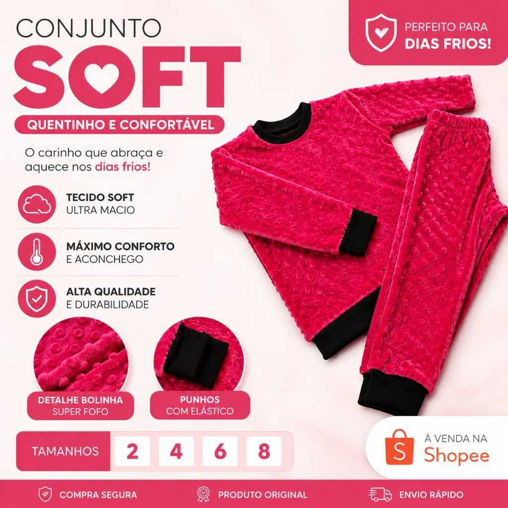 conjunto pijama infantil soft pipoquinha  peluciado otimo para o inverno