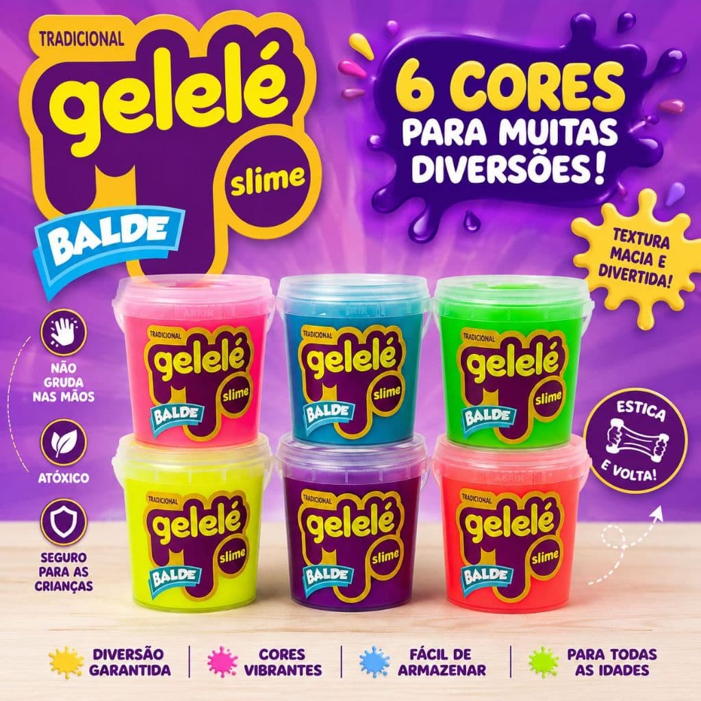 Slime Gelele Balde 457g  Slaime Não Gruda Colorida cheirosa Amoeba Original
