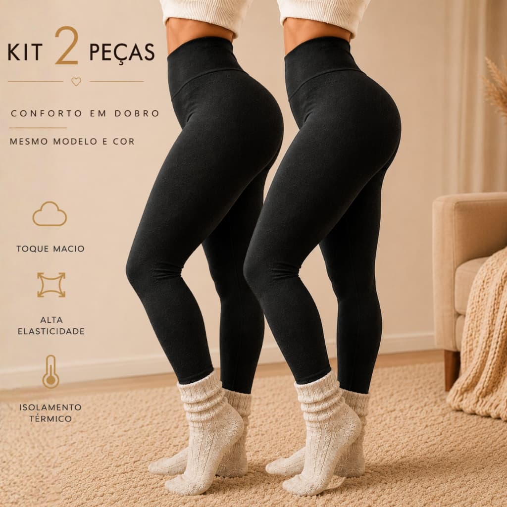 Kit 2 Calças Legging Flanelada Peluciada Cintura Alta e modeladora Zero transparência