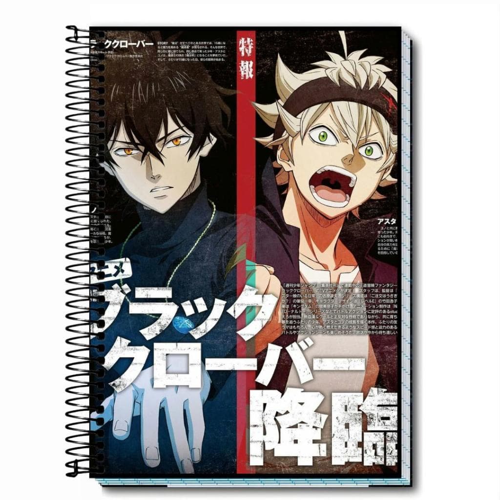 Caderno escolar black clover - rei mago asta Capa Dura Universitário, 01 ate 20 Materia