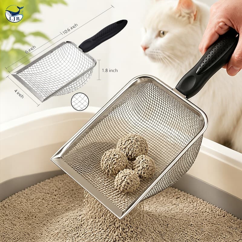 Pá Peneira de Areia Coletora Higiênica Pet Gato Cachorro Lagarto Aço Inox Caixa de Areia XK-CZ