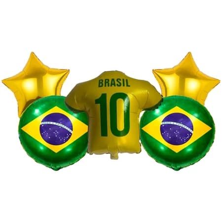 Kit 5 Balões Metalizado Camisa Futebol Brasil Copa Verde Amarelo Enfeite Decoração