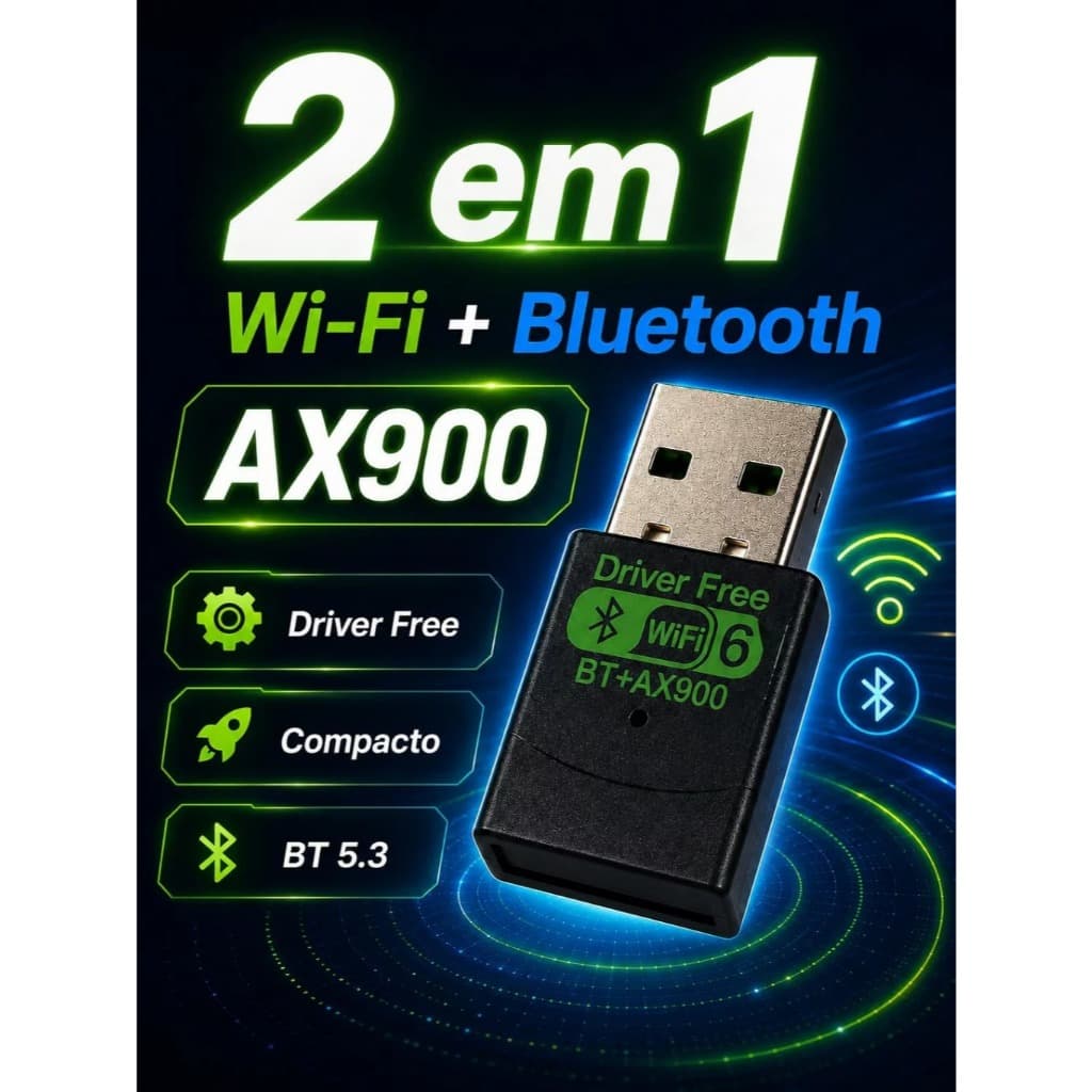 Adaptador WiFi Bluetooth USB AX900 Wi-Fi 6 BT 5.3 Para PC Notebook