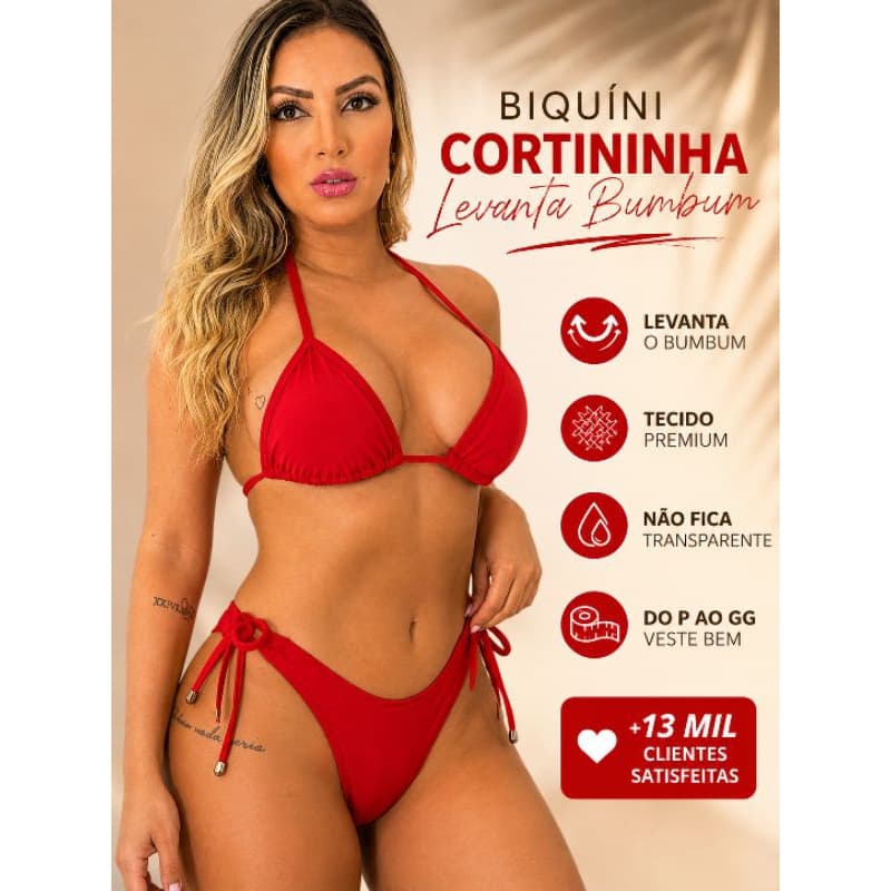 Biquíni Cortininha Ajustável Feminino | Calcinha Amarração Lateral | Moda Praia Verão