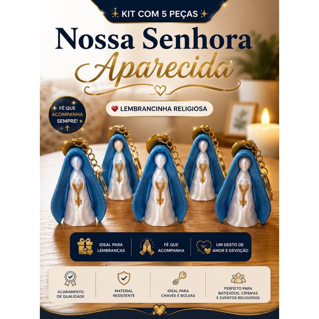 Chaveiros Nossa Senhora Aparecida Religioso Lembrancinha Católica Batizado Crisma Presente Fé