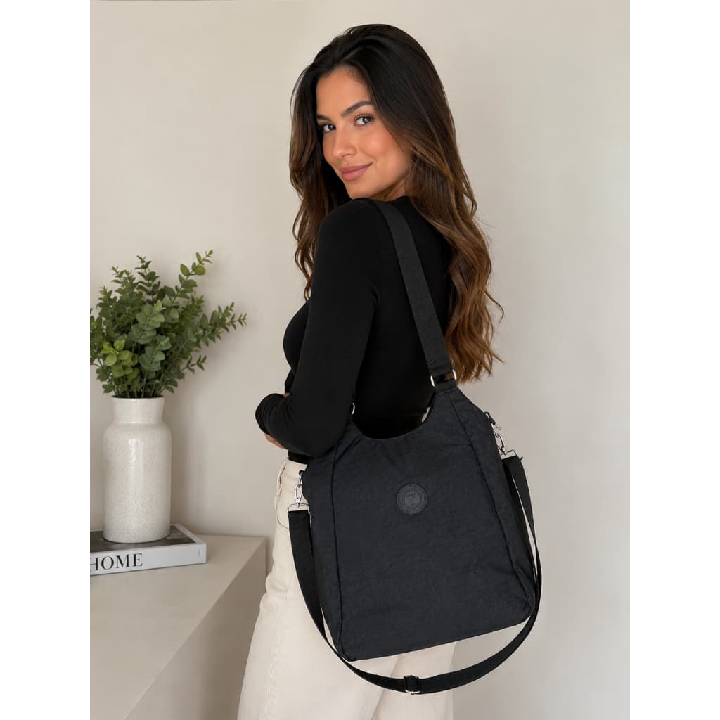 Bolsa de Nylon Preta Basica Grande Academia Viagem Passeio Escolar Alça Transversal Alça de Ombro