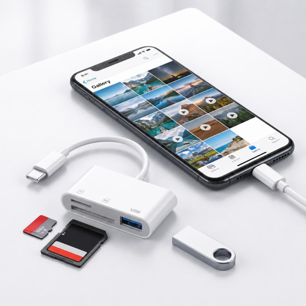 Adaptador Conversor Tipo C Hub 3 em 1, Leitor de Cartão SD, TF e USB, Alta Velocidade, Tranferência de Dados, Branco