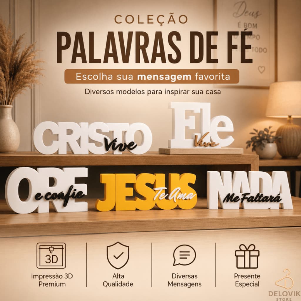 Palavra Decorativa de Fé 3D | Escolha Sua Mensagem e Cor | Decoração Cristã para Casa, Sala, Quarto, Aparador e Presente