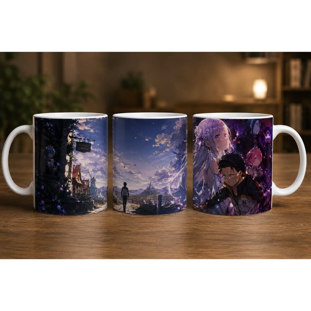 Caneca Re:Zero Anime Subaru Natsuki Emilia Rem Ram Roswaal Personalizada 325ml