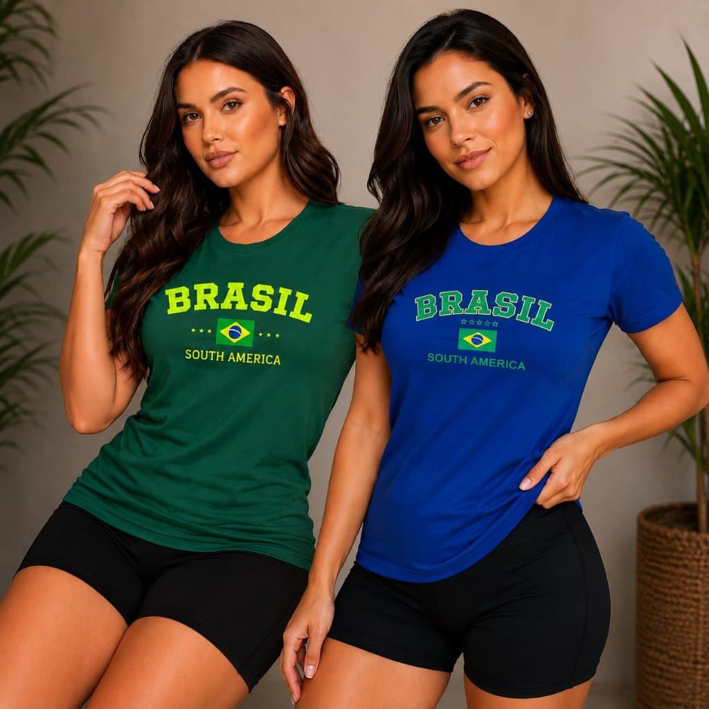 Camiseta Brasil Feminina Baby Look Torcida Estampa Brasil Casual Confortável