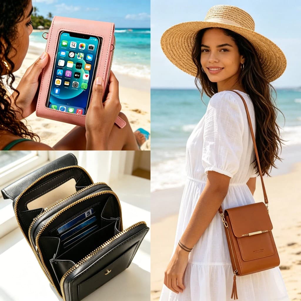 Bolsa Transversal Feminina Tela Touch Screen Porta Celular Cartões Dinheiro Zíper Alça Ajustável Removível Fecho Magnéti