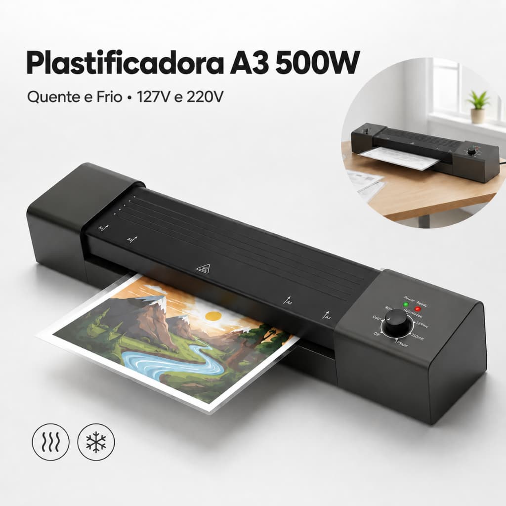 Plastificadora Laminadora A3 A4 A5 Importway Preta Quente e Frio 127V ou 220V Profissional