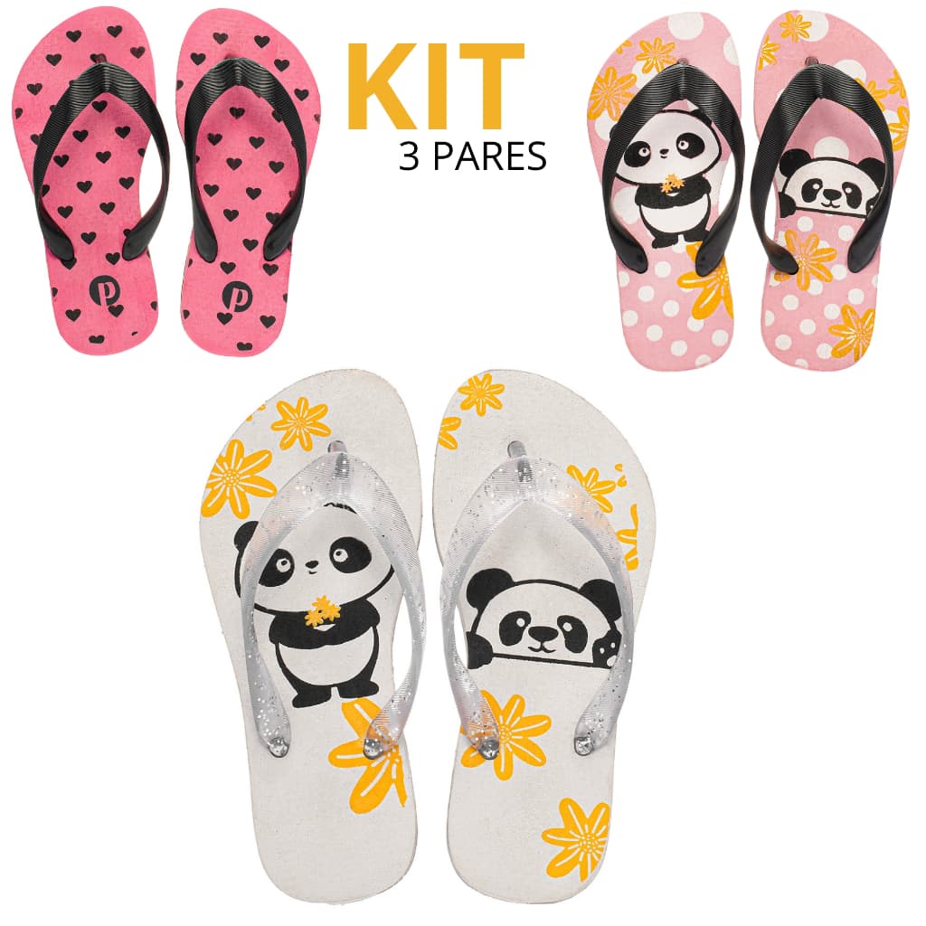 Kit Chinelo Feminino Infantil Antiderrapante Estampado Macio